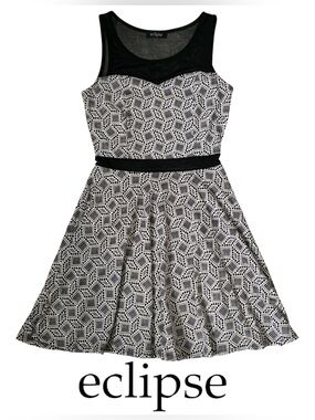 GEOMETRIC PATTERN DRESS MESH NECKLINE WAIST ECLIPSE SLEEVELESS